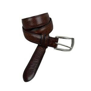 J Hilburn Brown Leather Belt 32 Mens Dress Silver Buckle Italian Calf Distressed